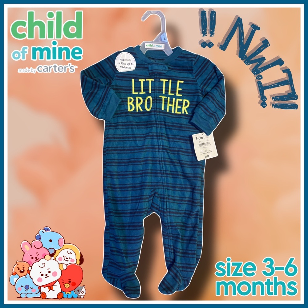 CHILD OF MINE by CARTERS blue zip up one piece PJs size 3-6MONTHS